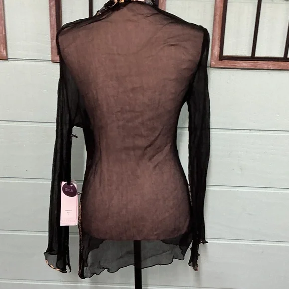Hale Bob Sheer Embellished Blouse – Beaded – Black – Size S – $249 Retai - Picture 2 of 6
